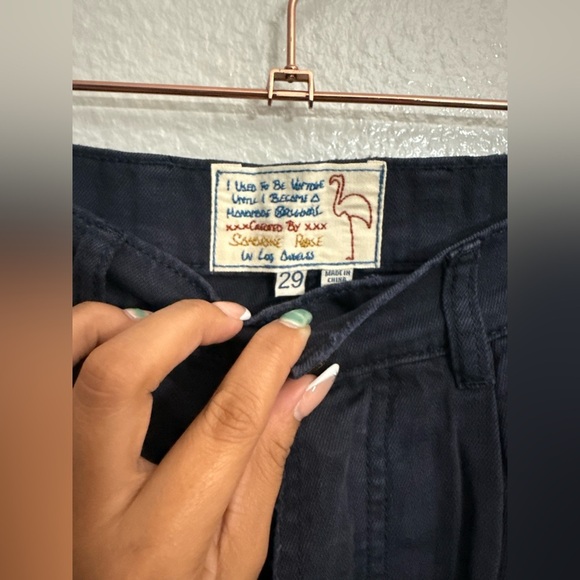 Sandrine Rose/Free People French Worker Wide Leg Buckle Pants College Blue - Picture 2 of 7